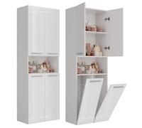 CDF Mobile da Bagno con Armadietti e Ante Bianco Lucido Colonna Bagno Salvaspazio 2 Cesti per la Biancheria Mobile Alto a Colonna Cesto Portabiancheria Armadio Bagno 174 x 60 x 30