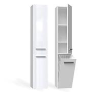 CDF Mobile da Bagno Lavanderia Colonna Bagno con Cesto per Biancheria Armadio Salvaspazio per Spazi Ridotti Soggiorno Corridoio WC Bianco Lucido largh 31 cm 30x31x174 cm Facile Montaggio