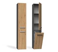 CDF Mobile da Bagno Lavanderia Colonna Bagno con Cesto per Biancheria Armadio Salvaspazio per Spazi Ridotti Soggiorno Corridoio WC Rovere Artisan/Antracite largh 31 cm 30x31x174 cm Facile Montaggio