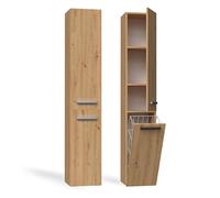 CDF Mobile da Bagno Lavanderia Colonna Bagno con Cesto per Biancheria Armadio Salvaspazio per Spazi Ridotti Soggiorno Corridoio WC Rovere Artisan largh 31 cm 30x31x174 cm Facile Montaggio