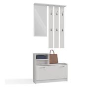 CDF Mobile Ingresso Guardaroba 85x24x180 cm Specchio Bianco | Appendiabiti a muro, 6 ganci, scarpiera 9 Paia Salvaspazio 85x24x180 cm, design salvaspazio, per ingresso