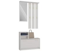 CDF Mobile Ingresso Set Guardaroba con Specchio Appendiabiti 6 Ganci Scarpiera Portascarpe 9 Paia Salvaspazio 85 x 24 x 180 cm Cashmere Beige Arredo Entrata Parete Casa Moderno Slim Attaccapanni Muro