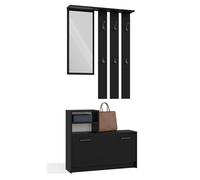CDF Mobile Ingresso Set Guardaroba con Specchio Appendiabiti 6 Ganci Scarpiera Portascarpe 9 Paia Salvaspazio 85x24x180 cm Nero Arredo Entrata Parete Muro Casa Moderno Scuro Attaccapanni Guardaroba