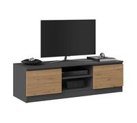 CDF Mobile porta TV 120 cm moderno con ripiano aperto passacavi e due vani laterali senza maniglie struttura 16 mm mobile basso per soggiorno salotto - Rovere Artisan/Antracite