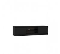 CDF Mobile porta TV 140 cm moderno con ripiano aperto passacavi e due vani laterali senza maniglie struttura 16 mm mobile basso per soggiorno salotto - Nero