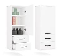 CDF Mobiletto da bagno, pensile, largo 35 cm con anta, mobiletto stretto e cassetti, a nicchia, alto salvaspazio per bagno, mensola da bagno dal design moderno - NINA W1D2S Bianco
