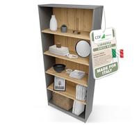 CDF Scaffale Libreria con Ripiani Organizzatore Scomparti Aperti per Libri Documenti Decorazioni Sala da Pranzo Ufficio Soggiorno Studio Camera da Letto Verticale -Rovere Artigianale Antracite 80cm