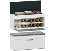 CDF Scarpiera con Seduta e Vano Contenitore Panca da Ingresso Moderna con Anta a Ribalta e Ripiano Interno Salvaspazio 100 x 35 x 49 cm - Bianco
