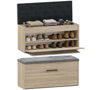 CDF Scarpiera con Seduta e Vano Contenitore Panca da Ingresso Moderna con Anta a Ribalta e Ripiano Interno Salvaspazio 100 x 35 x 49 cm - Rovere Sonoma