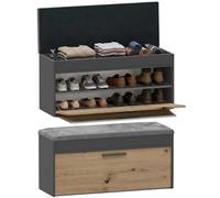 CDF Scarpiera con Seduta e Vano Contenitore Panca da Ingresso Moderna con Anta a Ribalta e Ripiano Interno Salvaspazio 100 x 35 x 49 cm - Antracite/Rovere Artisan