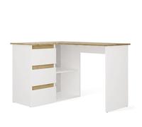 CDF Scrivania angolare sinistra NICEA con 3 cassetti e ripiani, rovere/bianco, scrivania per computer per ufficio domestico, scrivania per studiare e lavorare, scrivania moderna a L