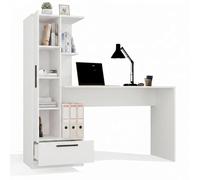 CDF Scrivania con Libreria Cassetto 140cm 3 Ripiani Gaming Home Office Smart Working Scrivania Computer Ergonomica Camera Ragazzi Camera Bambini Adolescenti Binari Scorrimento Bianco Truciolato 16mm