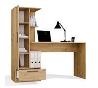 CDF Scrivania con Libreria Cassetto 140cm 3 Ripiani Home Office Smart Working Scrivania Computer Ergonomica Camera Ragazzi Camera Bambini Adolescenti Binari Scorrimento Rovere Artisan Truciolato 16mm