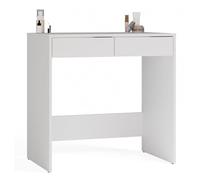 CDF Scrivania Moderna Bianca Con 2 Cassetti Tavolo Computer Salvaspazio Per Ufficio Camera Da Letto E Studio Compatta Minimalista Griffless 50x81x80 cm Pannello Laminato Robusto