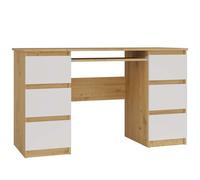 CDF Scrivania per Ufficio o Cameretta 130 × 76 cm - Tavolo per Laptop e Computer con Ripiano Tastiera Mobile con Scaffale Laterale - Ideale per Studio Casa Ufficio Ragazzi - Kuba Rovere Artisan Bianco