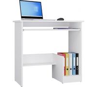 CDF Scrivania Tavolo da Lavoro Computer con Ripiano Estraibile Tastiera e Mensola Portaoggetti Postazione Studio Ufficio Cameretta Gaming Smartworking Salvaspazio Design Moderno Funzionale - Bianco