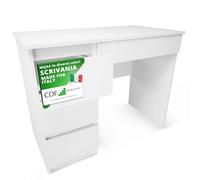 CDF Scrivania Ufficio con Cassetti per Bambina Cameretta Tabella di Studio per Computer PC Domestico con Superficie di Lavoro - Scrittoio Compatto Estraibile Studio Mobiletto Ufficio - Bianco Opaco