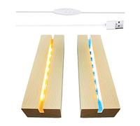 CDIYTOOL Base di visualizzazione per luci a LED, base rettangolare in legno, con illuminazione USB, base per display da tavolo, decorativa per fai da te in vetro, resina acrilica (2 luci colorate)