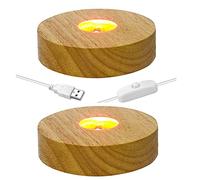 CDIYTOOL Base in Legno a LED, 2 Pezzi di Base Rotonda a LED per Display da Tavolo, Decorazione alimentata da USB, per Gioielli in Vetro, Resina, Vaso Artistico in Acrilico
