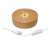 CDIYTOOL Base Luminosa a LED in Legno, con Base Rotonda e Luce Calda da scrivania Ideale Come Supporto per Decorazione da Tavolo Alimentato Tramite USB per Gioielli in Vetro, Resina Vaso in Acrilico