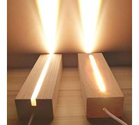 CDIYTOOL Base per display con luci a LED, confezione da 2 pezzi, in legno, illuminata tramite USB, base per esposizione da scrivania, ornamento decorativo per piatto acrilico fai da te, bianco caldo