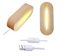 CDIYTOOL Base per display con luci a LED, confezione da 2 pezzi, ovale in legno, illuminata tramite USB, base decorativa per piatti in acrilico fai da te (luce bianca calda)