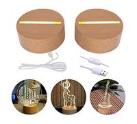 CDIYTOOL Base per esposizione di luci a LED, confezione da 2 basi in legno illuminate USB a LED, base da tavolo, ornamento decorativo per piatto acrilico fai da te, bianco caldo (2 rotonde)
