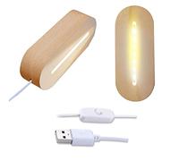 CDIYTOOL Base per esposizione di luci a LED, confezione da 2 basi in legno illuminate USB a LED, base decorativa per piatto acrilico fai da te, bianco caldo e bianco freddo (2 ovali)