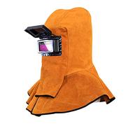 CDIYTOOL Cappuccio da saldatore in pelle di vacchetta, filtro solare auto oscurante, maschera da saldatura, maschera protettiva da lavoro con drappeggio per collo e spalle