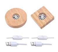 CDIYTOOL Confezione da 2 luci a LED in legno con interruttore USB, base illuminata notturna, artigianato per gioielli in vetro e resina, vaso artistico in acrilico (illuminato rotondo + quadrato)