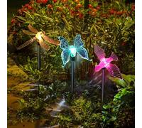 CDIYTOOL Confezione da 3 luci solari da giardino, a LED multicolore, a forma di libellula, farfalla, colibrì, luci per esterni, decorazione per feste, prato, cortile, vialetto