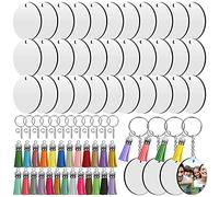 CDIYTOOL Set di portachiavi a sublimazione, 200 portachiavi ornamentali, include 50 pezzi vuoti a sublimazione a doppio lato a trasferimento termico, portachiavi, nappe in pelle, anelli di salto per