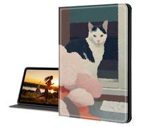 Cdkfxjy Amazon Kindle Fire HD 10 2019/2017 10.1" Custodia in pelle PU sottile pieghevole multi-angolo con funzione di spegnimento automatico, gatto bianco e nero