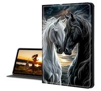 Cdkfxjy Custodia per Amazon Kindle Fire HD 10 2019/2017 da 10,1 pollici, custodia sottile in pelle PU con supporto pieghevole multi-angolo con copertura automatica Sleep Awake, cavalli neri e bianchi