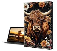 Cdkfxjy Custodia per Amazon Kindle Fire HD 10 2019/2017 da 10,1 pollici, custodia sottile in pelle PU pieghevole multi-angolo con funzione di spegnimento automatico, motivo mucca delle Highland