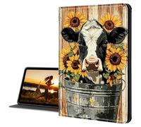 Cdkfxjy Custodia per Amazon Kindle Fire HD 10 2019/2017 da 10,1 pollici, custodia sottile in pelle PU multi-angolo pieghevole con funzione di spegnimento automatico, motivo mucca girasole