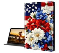 Cdkfxjy Custodia per Amazon Kindle Fire HD 10 2019/2017 da 10,1 pollici, custodia sottile in pelle PU multi-angolo pieghevole con copertura automatica Sleep Awake, bouquet di fiori con bandiera