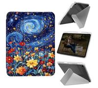 Cdkfxjy Custodia per tablet per iPad 10,2" 2021/2020/2019 - Pieghevole a forma di Y, retro rigido e trasparente, supporto angolare Mulit, custodia protettiva con portamatite - Fiori sotto la notte