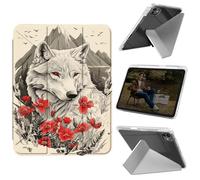 Cdkfxjy Custodia per tablet per iPad Pro 13" M4 2024 7a generazione - Pieghevole a forma di Y, retro rigido e trasparente, supporto angolare Mulit, custodia protettiva con portamatite - Flower Wolf