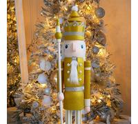 CDL K29 - Schiaccianoci in legno a grandezza naturale con glitter dorati, altezza 1,2 m, per interni ed esterni, decorazione per Natale, eventi, feste di nozze