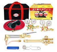 CDL Oxy - Kit torcia acetilene con valvole di ritegno, medio dovere, kit torcia da taglio per saldatura a gas con tubo, manometri, punta di taglio, punta di saldatura, occhiali, borsa per il trasporto