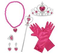 CDLIZW 6PCS Principessa Accessori per Ragazze,Principessa Crown Set di Accessori,Corona Principessa Bambina Bacchetta Magica,Guanti,Collana,Orecchini,Anello,per Feste di Halloween e Cosplay