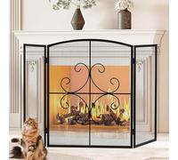 cdpdmai Parascintille Camino a 3 Pannelli in Metallo con Design Pieghevole, Protezione antincendio Anti-Scintilla per impieghi gravosi per caminetti a Carbone/Gas, Aree Camino Portico