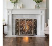 cdpdmai Parascintille Parascintille in Rete di Ferro Battuto, Schermo per Camino a 3 Pannelli, Recinzione Pieghevole in Ferro,Parascintille per Camino Cancello in Piedi Rete Decorativa