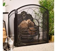 cdpdmai Schermo Parascintille per Camino Pieghevole a 3 Pannelli, Porte per Camino, con Maniglia, Ferro battuto Nero, Griglia per Caminetto in Metallo con Design