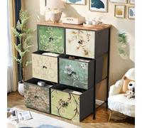 CDQL Cassettiera con 6 cassetti in tessuto, 67,5 x 86,5 x 30 cm, credenza per soggiorno, camera da letto, corridoio, marrone rustico con motivo floreale vintage