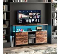 CDQL Mobile TV con illuminazione a LED, 108 x 30 x 77 cm, con 4 cassetti in tessuto e ripiano aperto per casa, comò con piedini regolabili in altezza, vintage