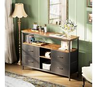 CDQL Mobile TV con illuminazione a LED, 137 x 30 x 78 cm, con 4 cassetti in poliuretano e ripiano aperto per casa, comò con piedini regolabili in altezza, nero