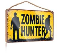 CDSS Decorazione da appendere alla porta, motivo: cacciatore di zombie: The Ultimate Guide, targa in legno per porta d'ingresso (15 x 28 cm)