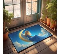 CDSS Divertente tappeto da bagno con angelo seduto sulla luna in un vestito blu, zerbino per porta d'ingresso e interno (50 x 80 cm)
